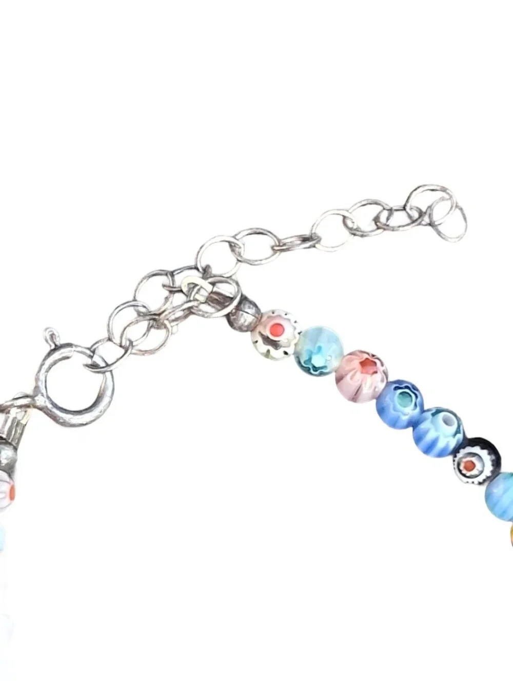 Vintage Art Glass Teardrop Pendant Necklace Sterling Silver 925 Clasp